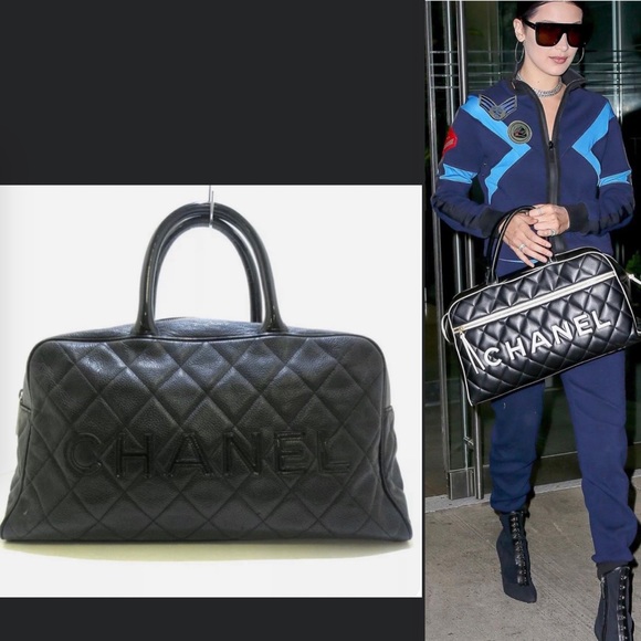 💯AUTH CHANEL LOGO SPELL OUT QUILTED CAVIAR MATALESE BOSTON BAG BLACK MEDIUM EUC - Picture 1 of 15